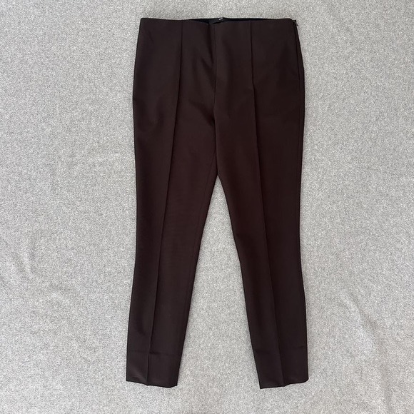 The Row Pants Womens 6 Brown Ponte Thilde Scuba Stretch Split Ankle Side‎ Zip